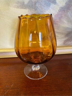 Amber Scoop-Top Pedestal Glass Vase.
It GLOWS.